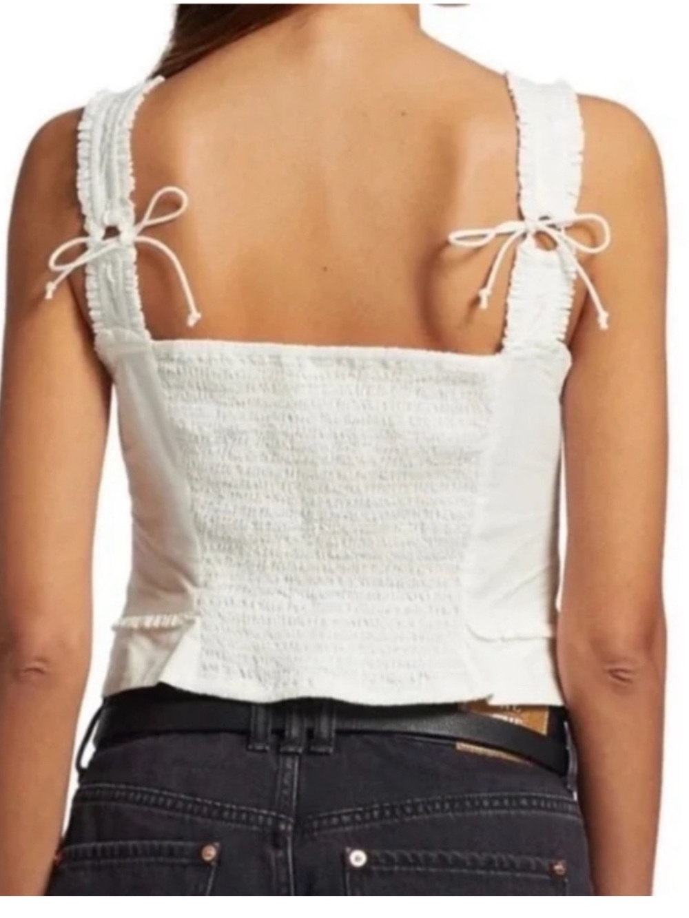 Free People White Smocked Tie-Shoulder Camisole - Picture 3 of 8